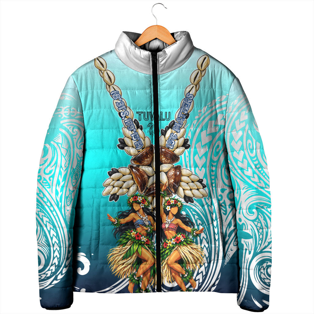 Floating Future Saving Tuvalu Padded Jacket Ocean Blue Pacific Polynesian Cultural Art Marine Wildlife