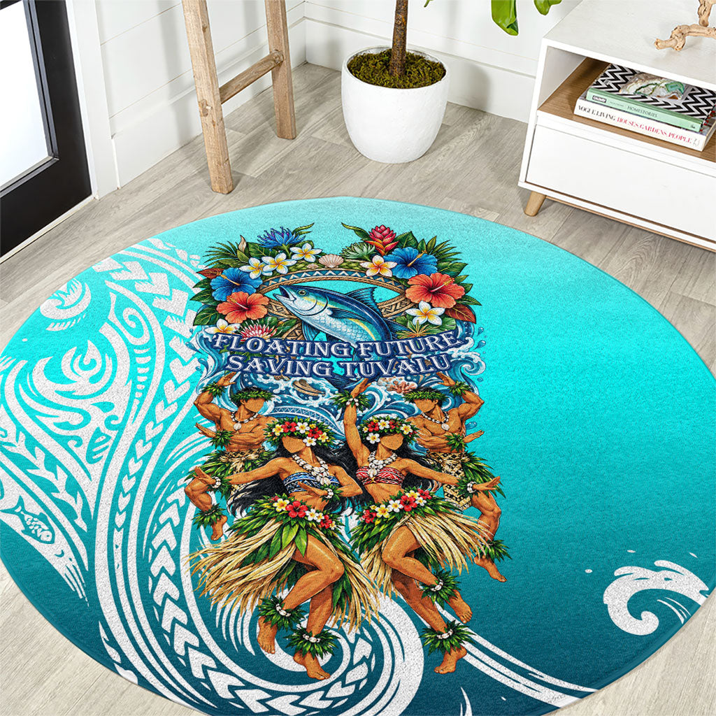 Floating Future Saving Tuvalu Round Carpet Ocean Blue Pacific Polynesian Cultural Art Marine Wildlife