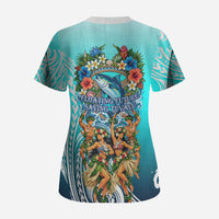 Floating Future Saving Tuvalu Scrub Top Ocean Blue Pacific Polynesian Cultural Art Marine Wildlife