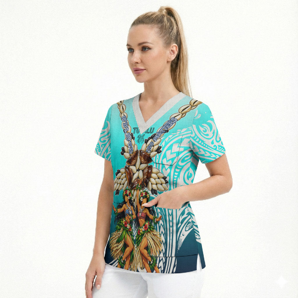 Floating Future Saving Tuvalu Scrub Top Ocean Blue Pacific Polynesian Cultural Art Marine Wildlife