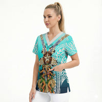 Floating Future Saving Tuvalu Scrub Top Ocean Blue Pacific Polynesian Cultural Art Marine Wildlife