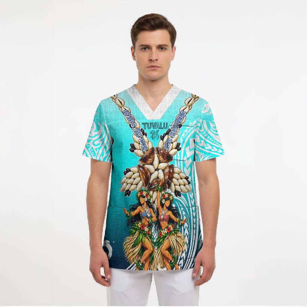 Floating Future Saving Tuvalu Scrub Top Ocean Blue Pacific Polynesian Cultural Art Marine Wildlife