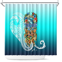 Floating Future Saving Tuvalu Shower Curtain Ocean Blue Pacific Polynesian Cultural Art Marine Wildlife TS04 Blue White - Polynesian Pride