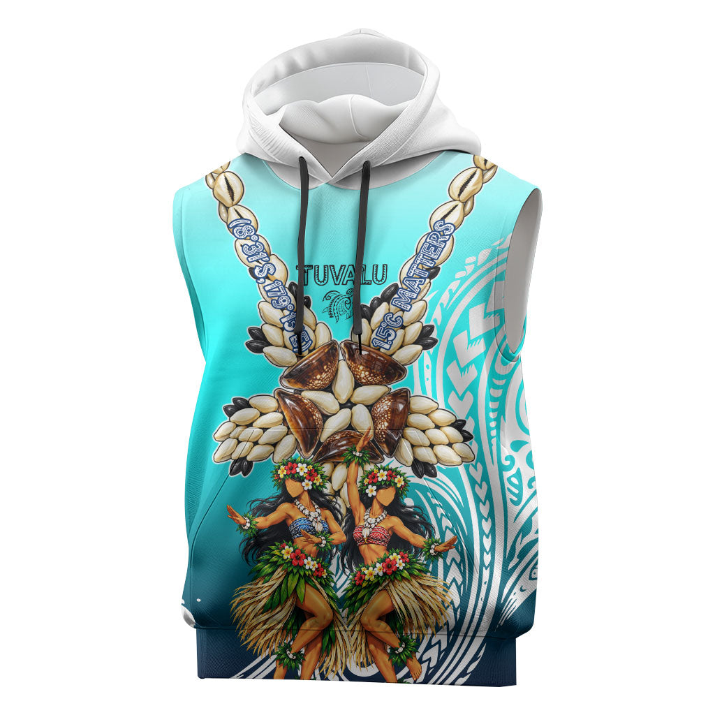 Floating Future Saving Tuvalu Sleeveless Hoodie Ocean Blue Pacific Polynesian Cultural Art Marine Wildlife