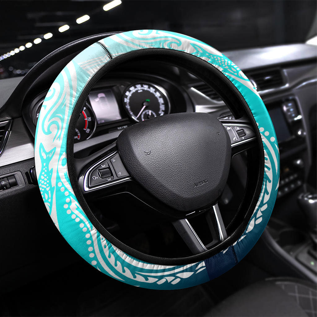 Floating Future Saving Tuvalu Steering Wheel Cover Ocean Blue Pacific Polynesian Cultural Art Marine Wildlife