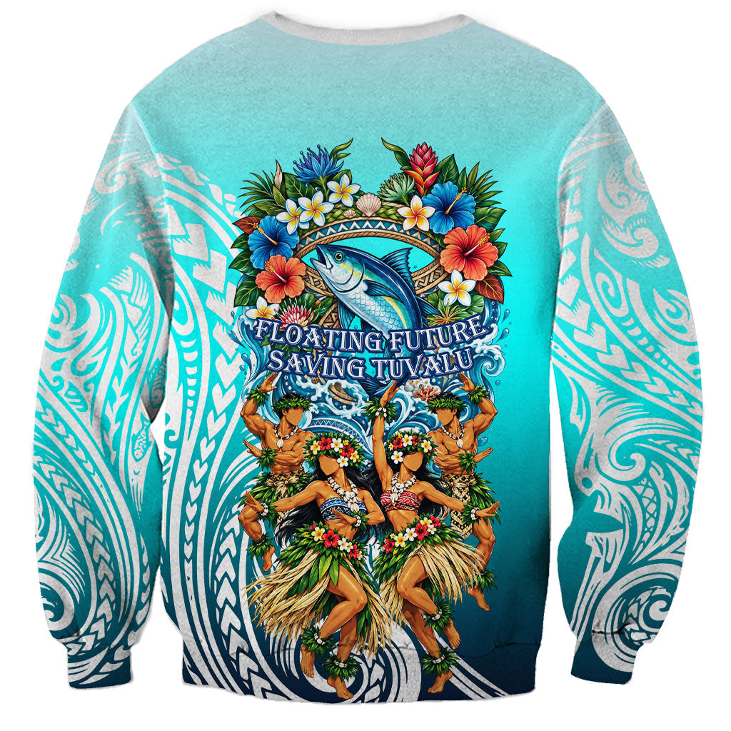 Floating Future Saving Tuvalu Sweatshirt Ocean Blue Pacific Polynesian Cultural Art Marine Wildlife