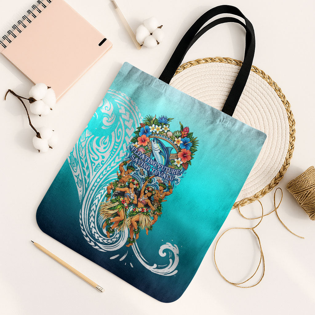 Floating Future Saving Tuvalu Tote Bag Ocean Blue Pacific Polynesian Cultural Art Marine Wildlife