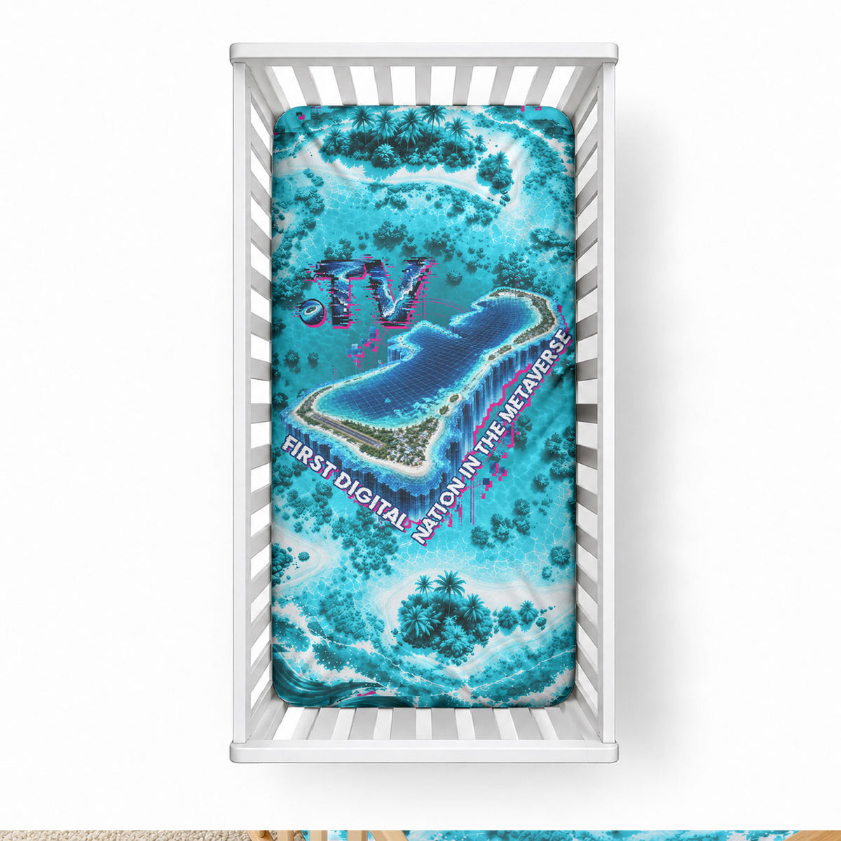 Tuvalu First Digital Nation In The Metaverse Baby Bed Cover Polynesian Island Atoll Cyber Ocean TS04 28 × 52 in Blue White - Polynesian Pride