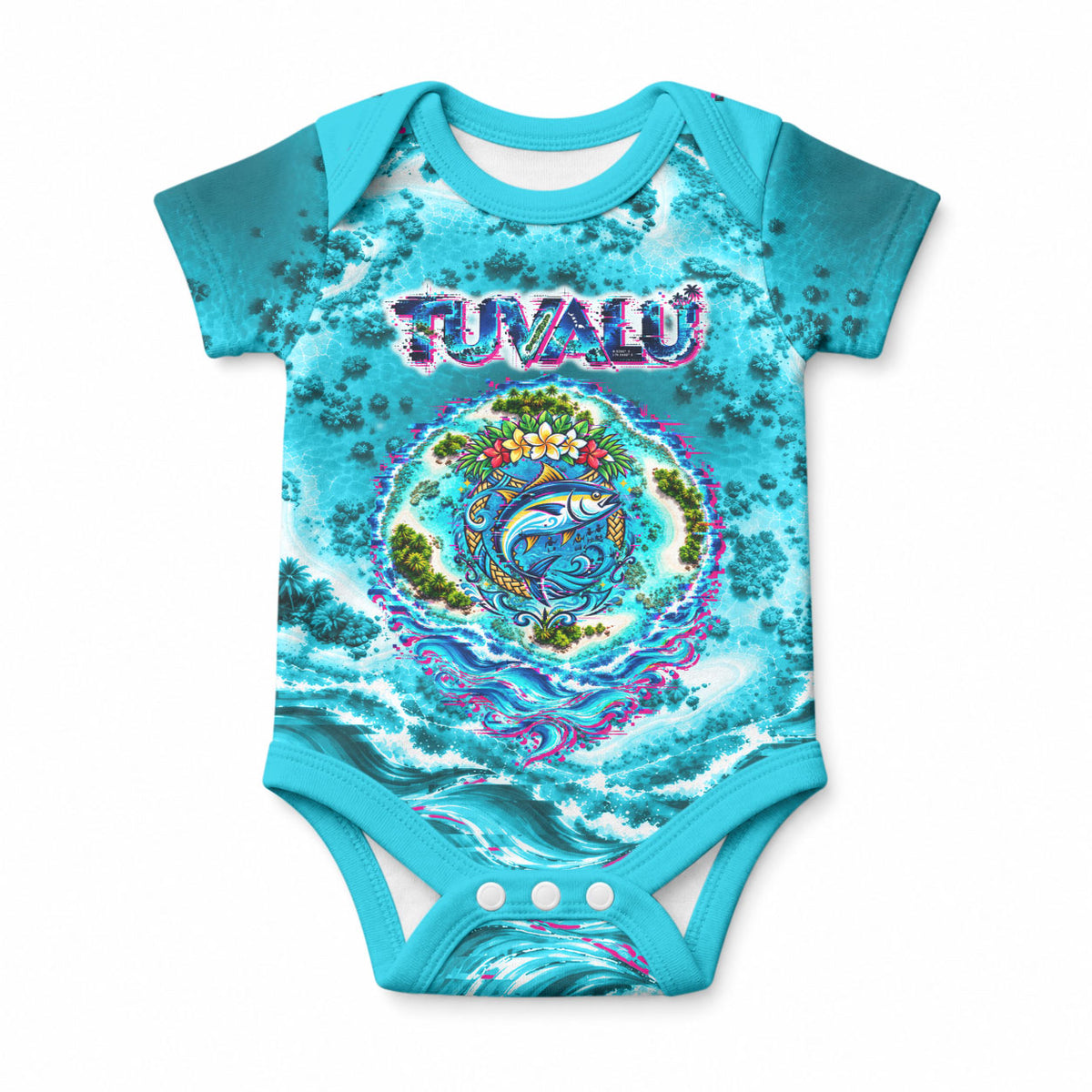 Tuvalu First Digital Nation In The Metaverse Baby Onesie Polynesian Island Atoll Cyber Ocean TS04 Blue White - Polynesian Pride