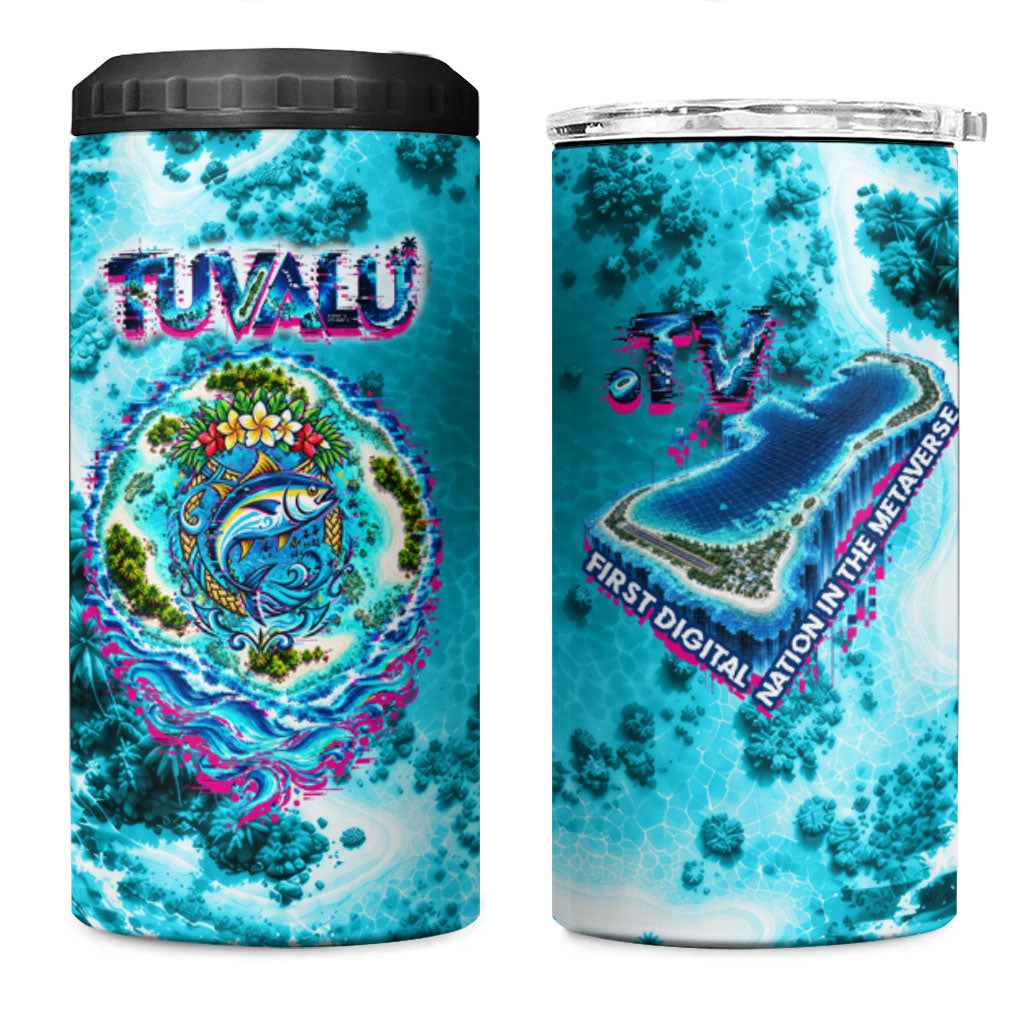 Tuvalu First Digital Nation In The Metaverse 4 in 1 Can Cooler Tumbler Polynesian Island Atoll Cyber Ocean