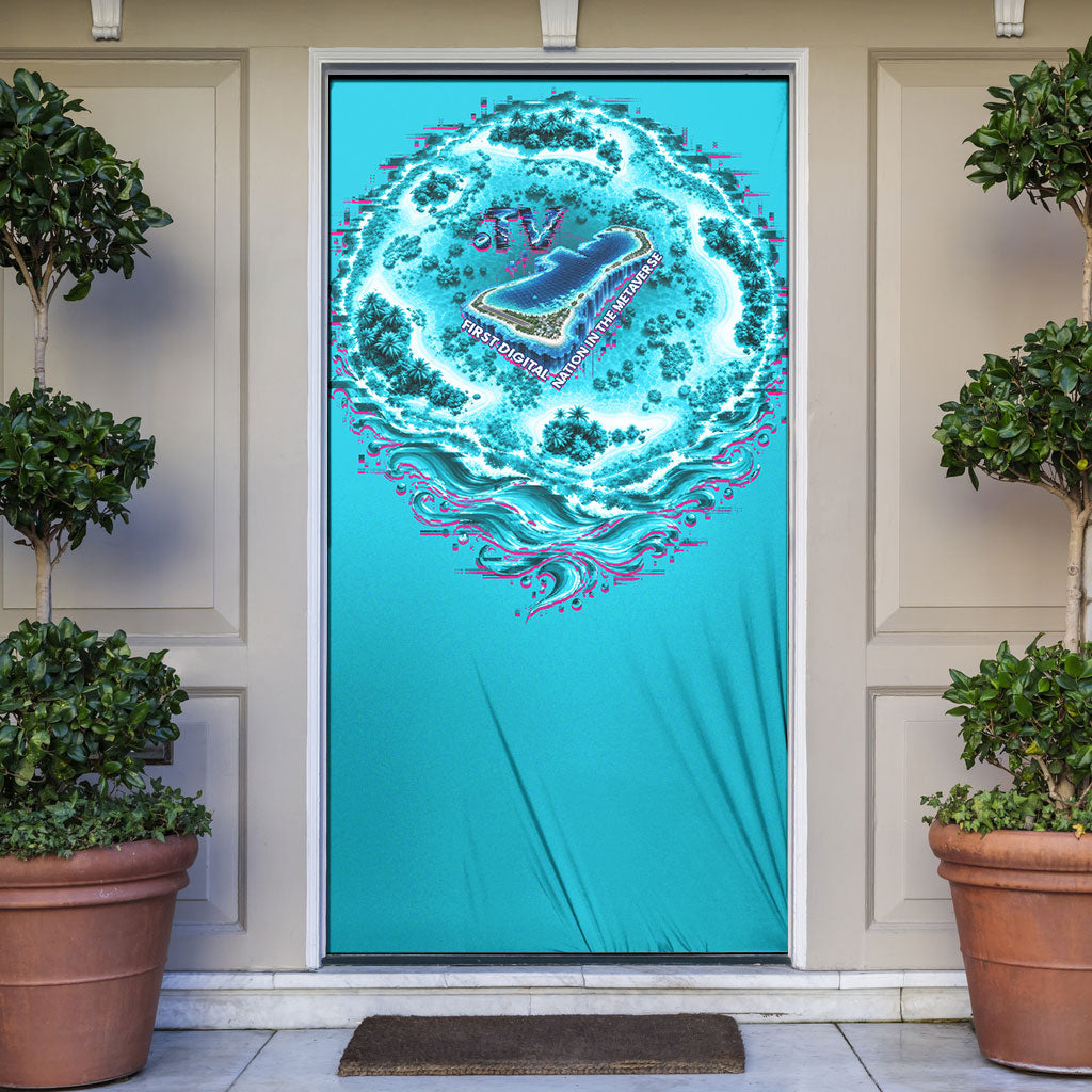 Tuvalu First Digital Nation In The Metaverse Door Cover Polynesian Island Atoll Cyber Ocean
