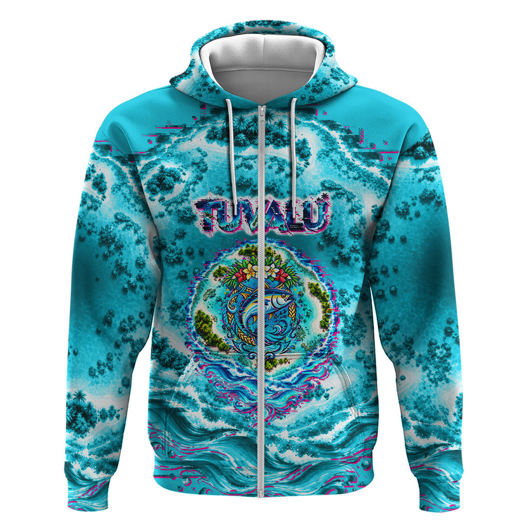 Tuvalu First Digital Nation In The Metaverse Hoodie Polynesian Island Atoll Cyber Ocean TS04 Zip Hoodie Blue White - Polynesian Pride