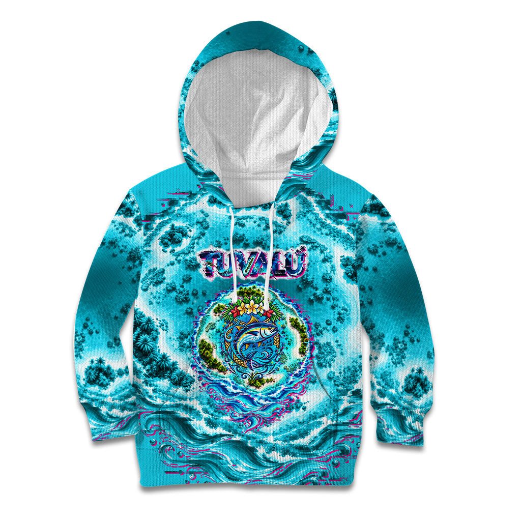 Tuvalu First Digital Nation In The Metaverse Kid Hoodie Polynesian Island Atoll Cyber Ocean TS04 Hoodie Blue White - Polynesian Pride