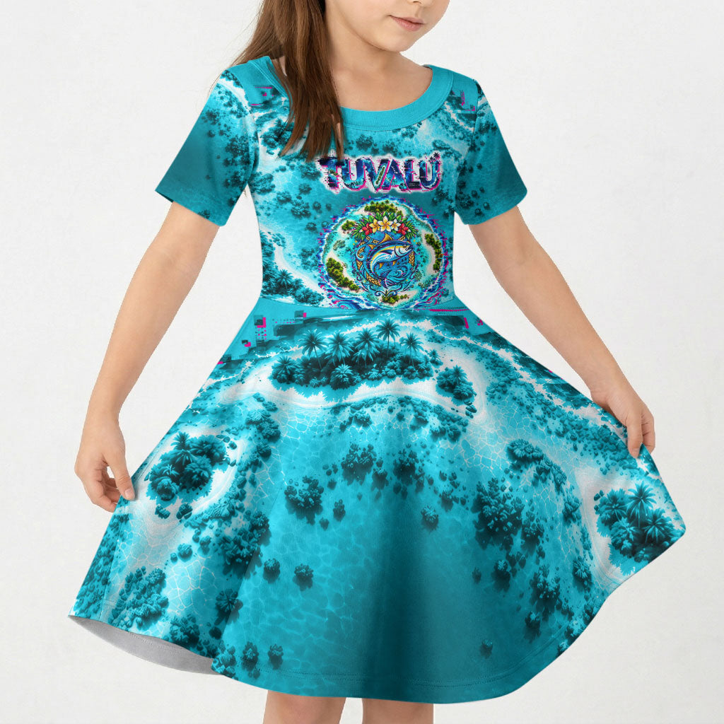 Tuvalu First Digital Nation In The Metaverse Kid Short Sleeve Dress Polynesian Island Atoll Cyber Ocean