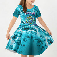 Tuvalu First Digital Nation In The Metaverse Kid Short Sleeve Dress Polynesian Island Atoll Cyber Ocean TS04 KID Blue White - Polynesian Pride