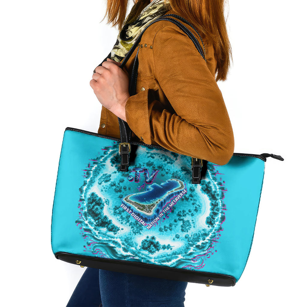 Tuvalu First Digital Nation In The Metaverse Leather Tote Bag Polynesian Island Atoll Cyber Ocean