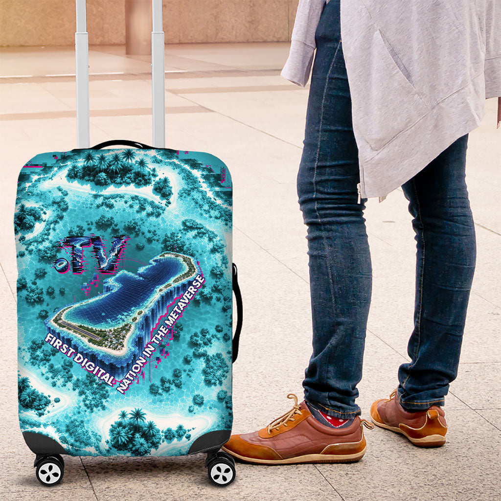 Tuvalu First Digital Nation In The Metaverse Luggage Cover Polynesian Island Atoll Cyber Ocean TS04 Blue White - Polynesian Pride