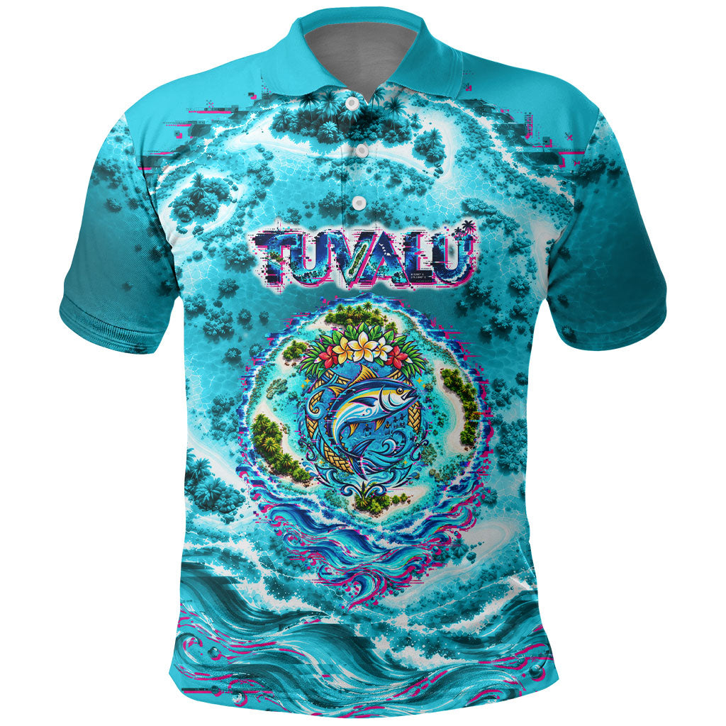 Tuvalu First Digital Nation In The Metaverse Polo Shirt Polynesian Island Atoll Cyber Ocean TS04 Blue White - Polynesian Pride