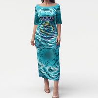 Tuvalu First Digital Nation In The Metaverse Puletasi Polynesian Island Atoll Cyber Ocean TS04 Long Dress Blue White - Polynesian Pride