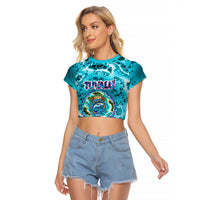 Tuvalu First Digital Nation In The Metaverse Raglan Cropped T Shirt Polynesian Island Atoll Cyber Ocean TS04 Female Blue White - Polynesian Pride