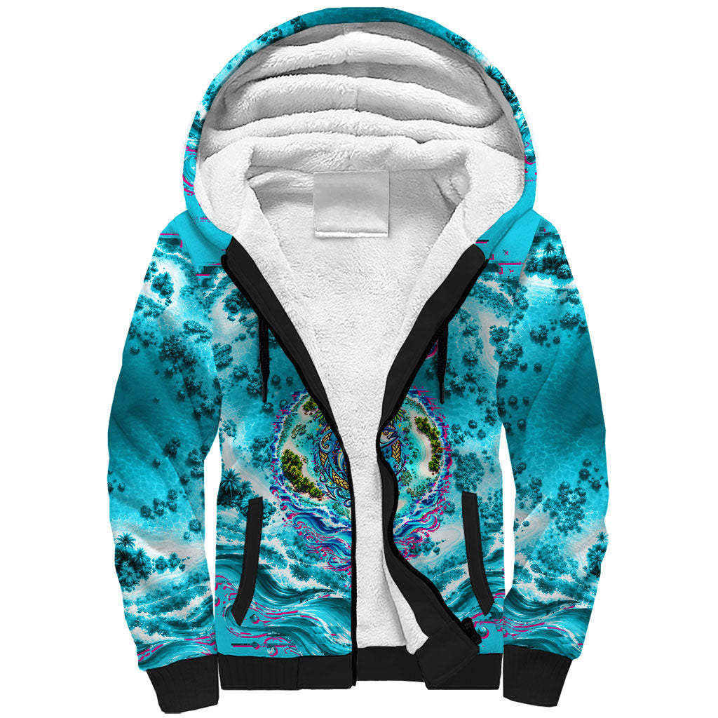 Tuvalu First Digital Nation In The Metaverse Sherpa Hoodie Polynesian Island Atoll Cyber Ocean TS04 Unisex Blue White - Polynesian Pride