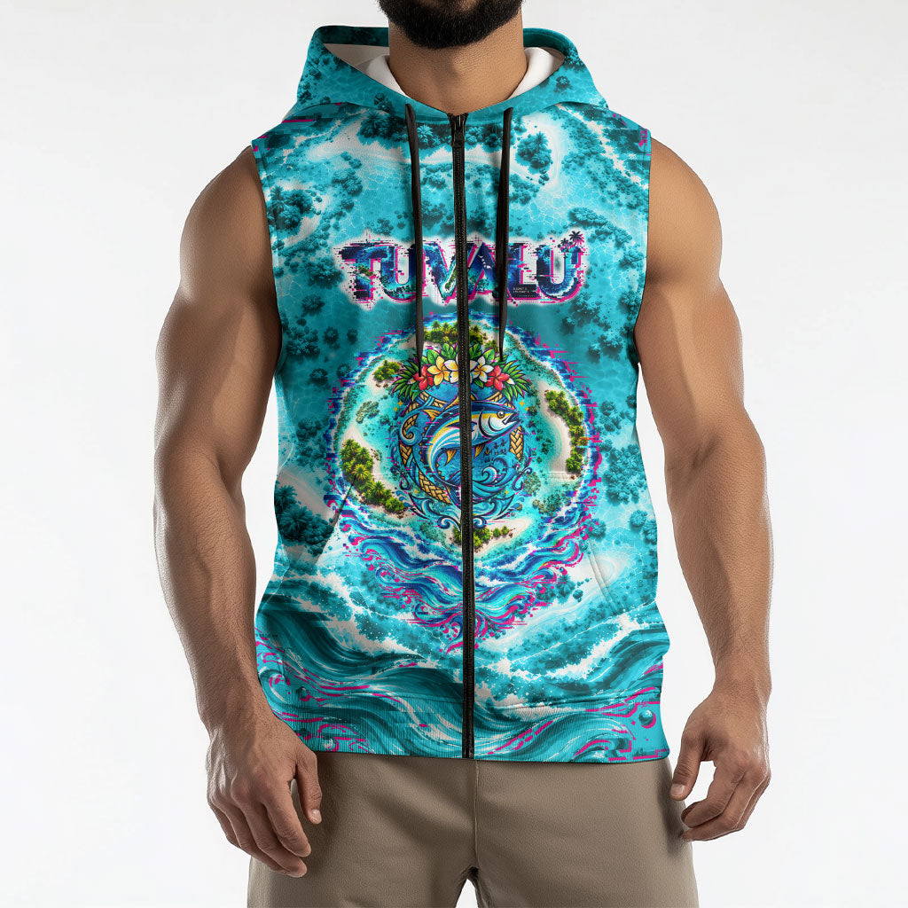 Tuvalu First Digital Nation In The Metaverse Sleeveless Zip Hoodie Polynesian Island Atoll Cyber Ocean TS04 - Polynesian Pride