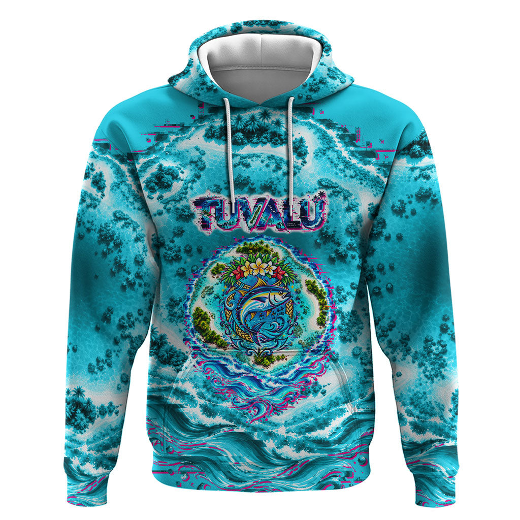 Tuvalu First Digital Nation In The Metaverse Zip Hoodie Polynesian Island Atoll Cyber Ocean TS04 Pullover Hoodie Blue White - Polynesian Pride