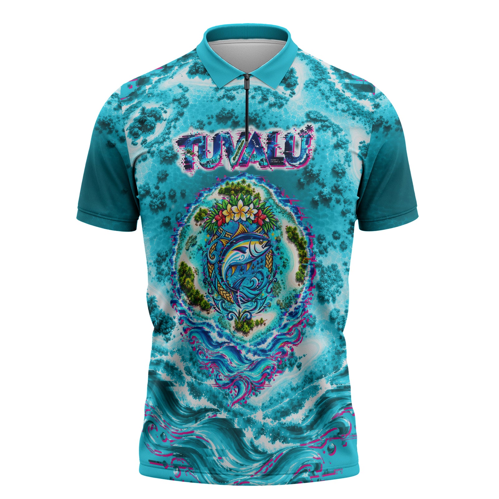 Tuvalu First Digital Nation In The Metaverse Zipper Polo Shirt Polynesian Island Atoll Cyber Ocean TS04 Blue White - Polynesian Pride