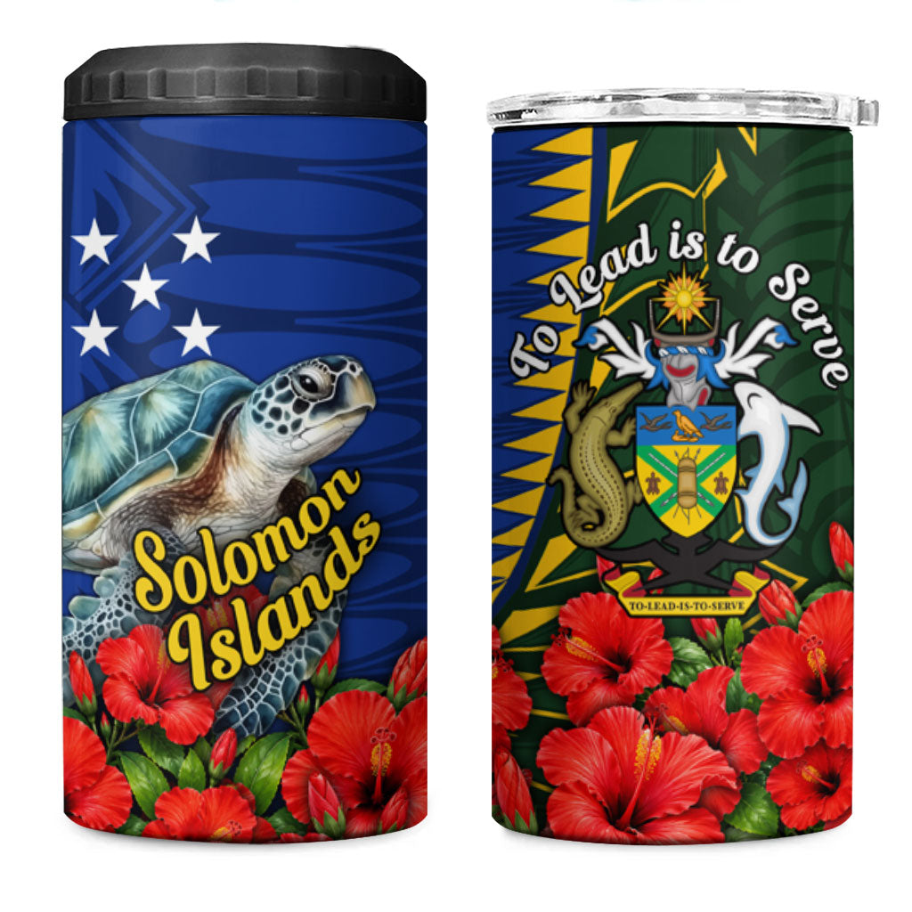 Solomon Islands Sea Turtle 4 in 1 Can Cooler Tumbler Patriotic Flag Coat Of Arms Tribal Hibiscus TS04 One Size: 16 oz Blue Green - Polynesian Pride