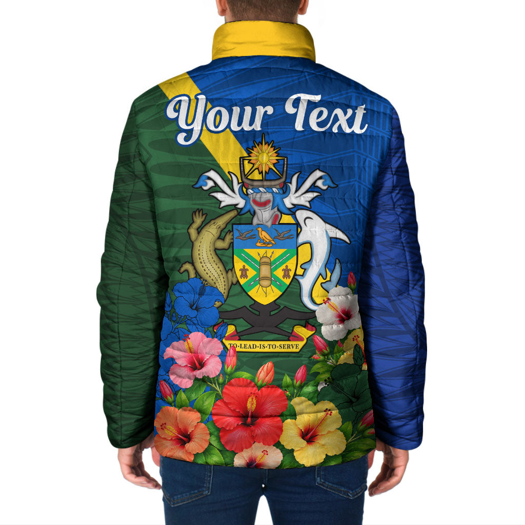 Personalized Solomon Islands Coat Of Arms Padded Jacket Patriotic Flag Shark Crocodile Tropical Floral TS04 - Polynesian Pride
