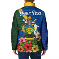 Personalized Solomon Islands Coat Of Arms Padded Jacket Patriotic Flag Shark Crocodile Tropical Floral TS04 - Polynesian Pride