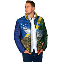 Personalized Solomon Islands Coat Of Arms Padded Jacket Patriotic Flag Shark Crocodile Tropical Floral TS04 - Polynesian Pride