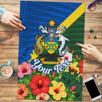 Personalized Solomon Islands Coat Of Arms Puzzle Patriotic Flag Shark Crocodile Tropical Floral TS04 Blue Green - Polynesian Pride