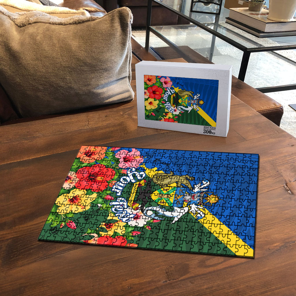 Personalized Solomon Islands Coat Of Arms Puzzle Patriotic Flag Shark Crocodile Tropical Floral TS04 - Polynesian Pride