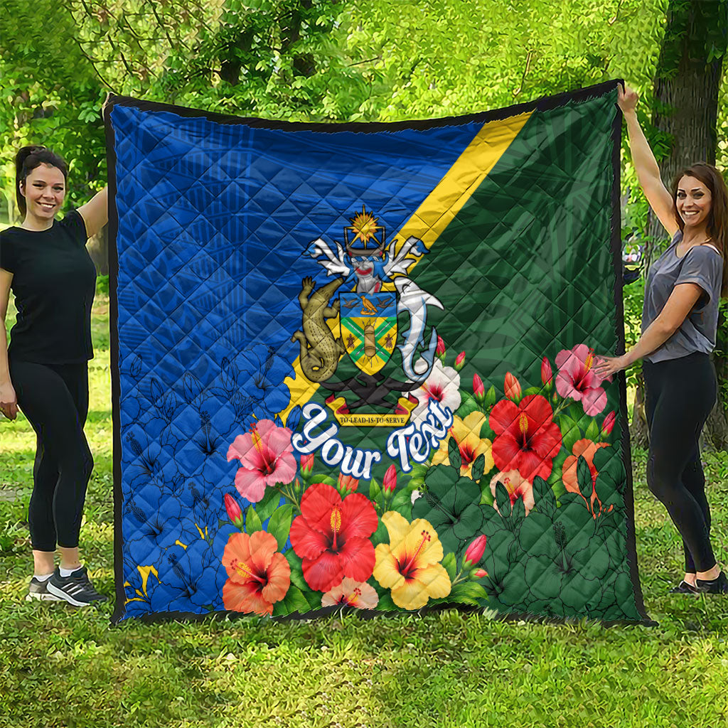 Personalized Solomon Islands Coat Of Arms Quilt Patriotic Flag Shark Crocodile Tropical Floral TS04 - Polynesian Pride
