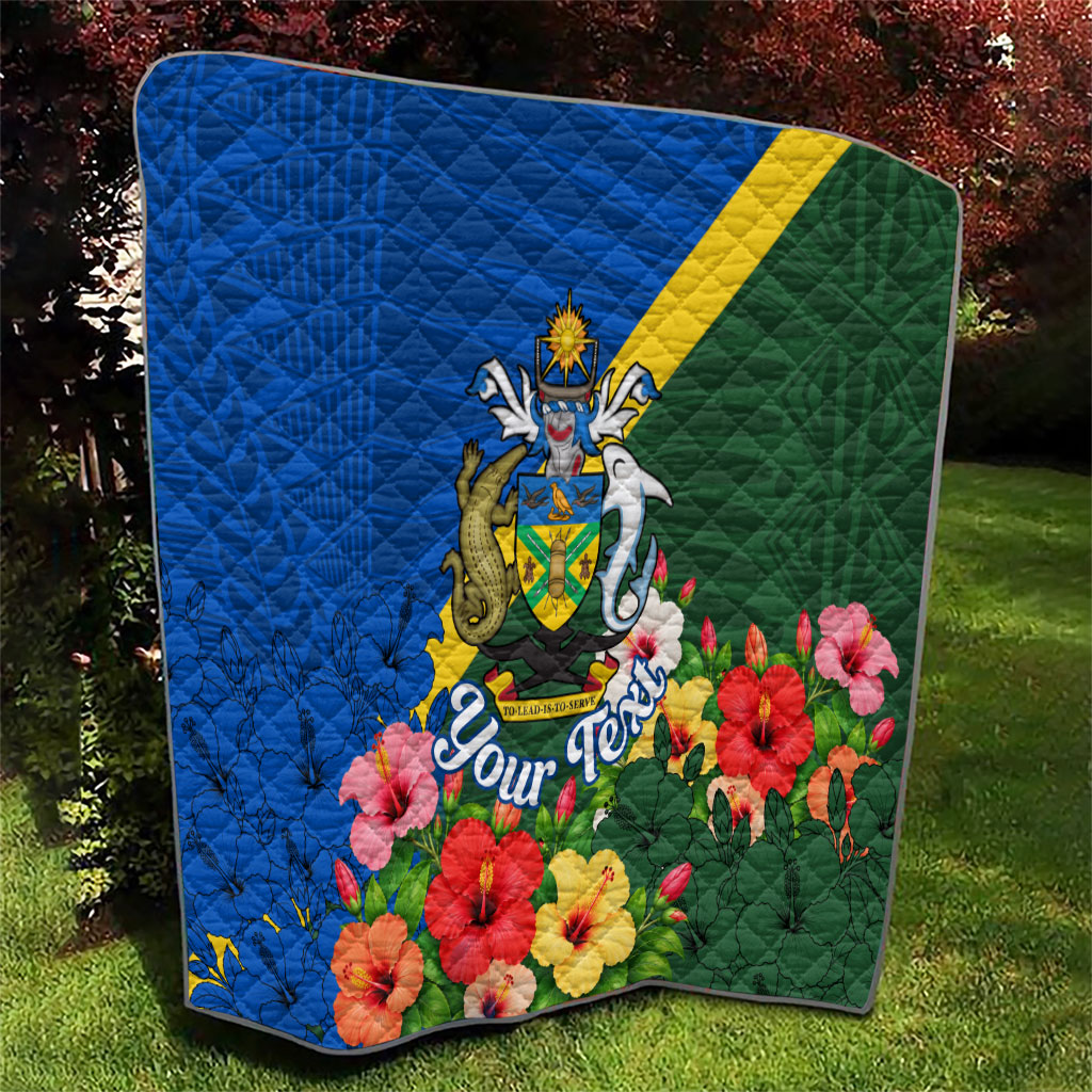Personalized Solomon Islands Coat Of Arms Quilt Patriotic Flag Shark Crocodile Tropical Floral TS04 - Polynesian Pride