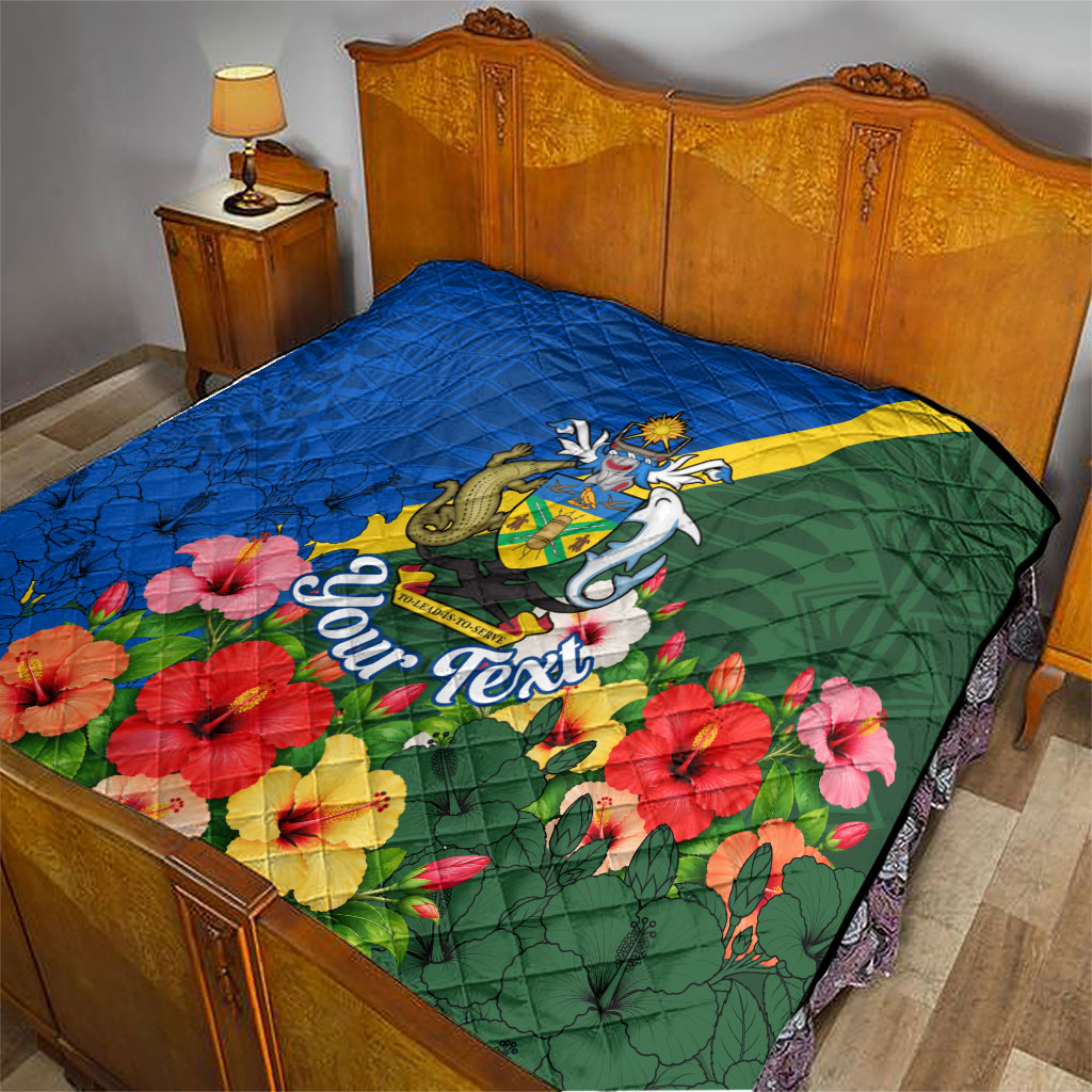 Personalized Solomon Islands Coat Of Arms Quilt Patriotic Flag Shark Crocodile Tropical Floral TS04 - Polynesian Pride