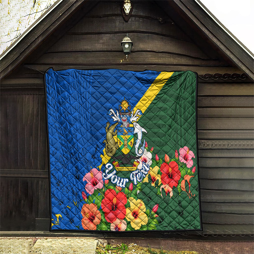 Personalized Solomon Islands Coat Of Arms Quilt Patriotic Flag Shark Crocodile Tropical Floral TS04 - Polynesian Pride