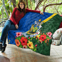 Personalized Solomon Islands Coat Of Arms Quilt Patriotic Flag Shark Crocodile Tropical Floral TS04 - Polynesian Pride