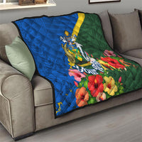 Personalized Solomon Islands Coat Of Arms Quilt Patriotic Flag Shark Crocodile Tropical Floral TS04 - Polynesian Pride