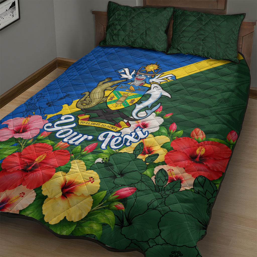 Personalized Solomon Islands Coat Of Arms Quilt Bed Set Patriotic Flag Shark Crocodile Tropical Floral TS04 - Polynesian Pride