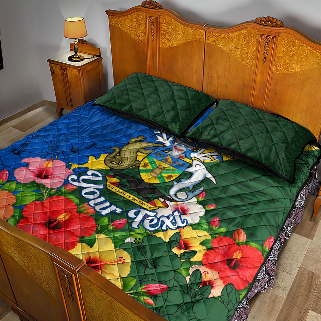 Personalized Solomon Islands Coat Of Arms Quilt Bed Set Patriotic Flag Shark Crocodile Tropical Floral TS04 - Polynesian Pride