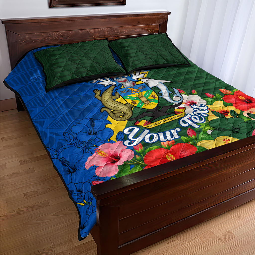 Personalized Solomon Islands Coat Of Arms Quilt Bed Set Patriotic Flag Shark Crocodile Tropical Floral TS04 - Polynesian Pride
