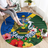 Personalized Solomon Islands Coat Of Arms Round Carpet Patriotic Flag Shark Crocodile Tropical Floral TS04 - Polynesian Pride