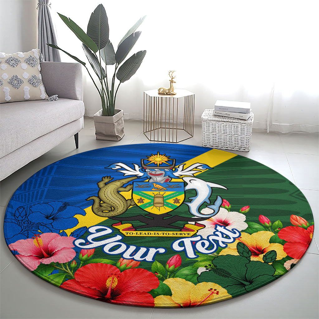 Personalized Solomon Islands Coat Of Arms Round Carpet Patriotic Flag Shark Crocodile Tropical Floral TS04 - Polynesian Pride