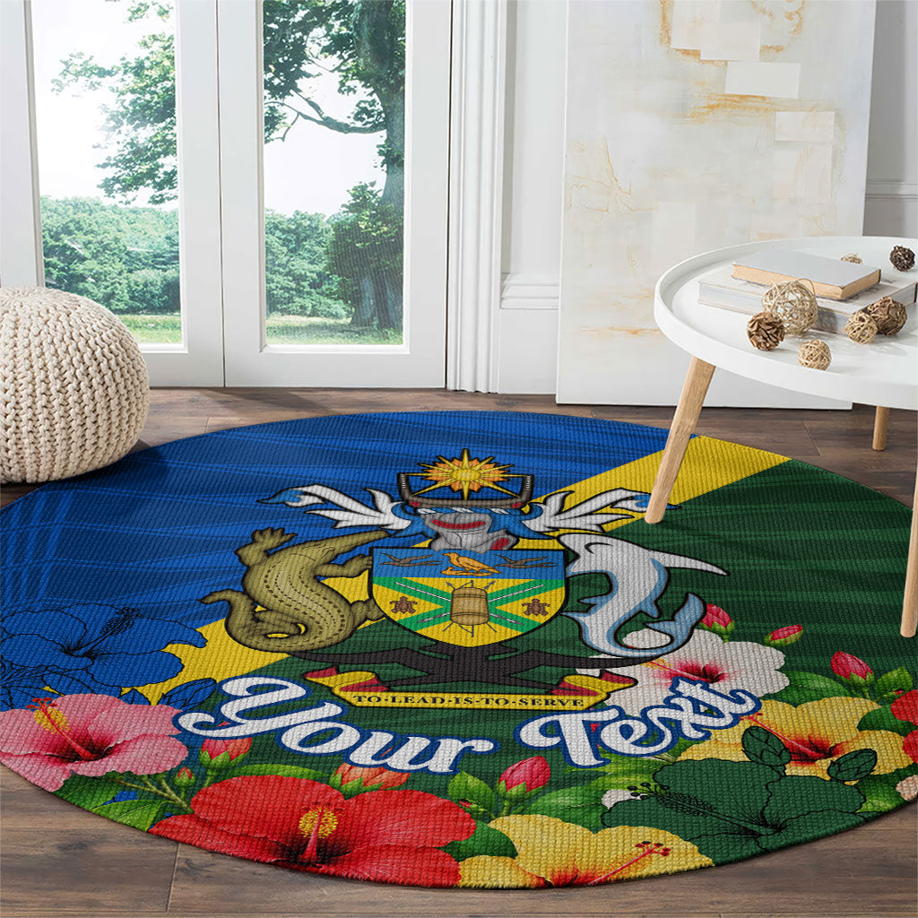 Personalized Solomon Islands Coat Of Arms Round Carpet Patriotic Flag Shark Crocodile Tropical Floral TS04 - Polynesian Pride