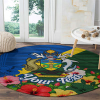 Personalized Solomon Islands Coat Of Arms Round Carpet Patriotic Flag Shark Crocodile Tropical Floral TS04 - Polynesian Pride