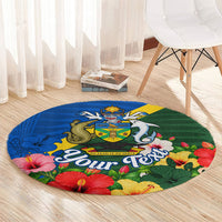 Personalized Solomon Islands Coat Of Arms Round Carpet Patriotic Flag Shark Crocodile Tropical Floral TS04 - Polynesian Pride
