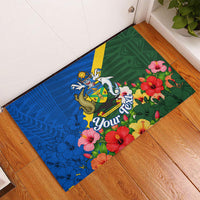 Personalized Solomon Islands Coat Of Arms Rubber Doormat Patriotic Flag Shark Crocodile Tropical Floral TS04 - Polynesian Pride