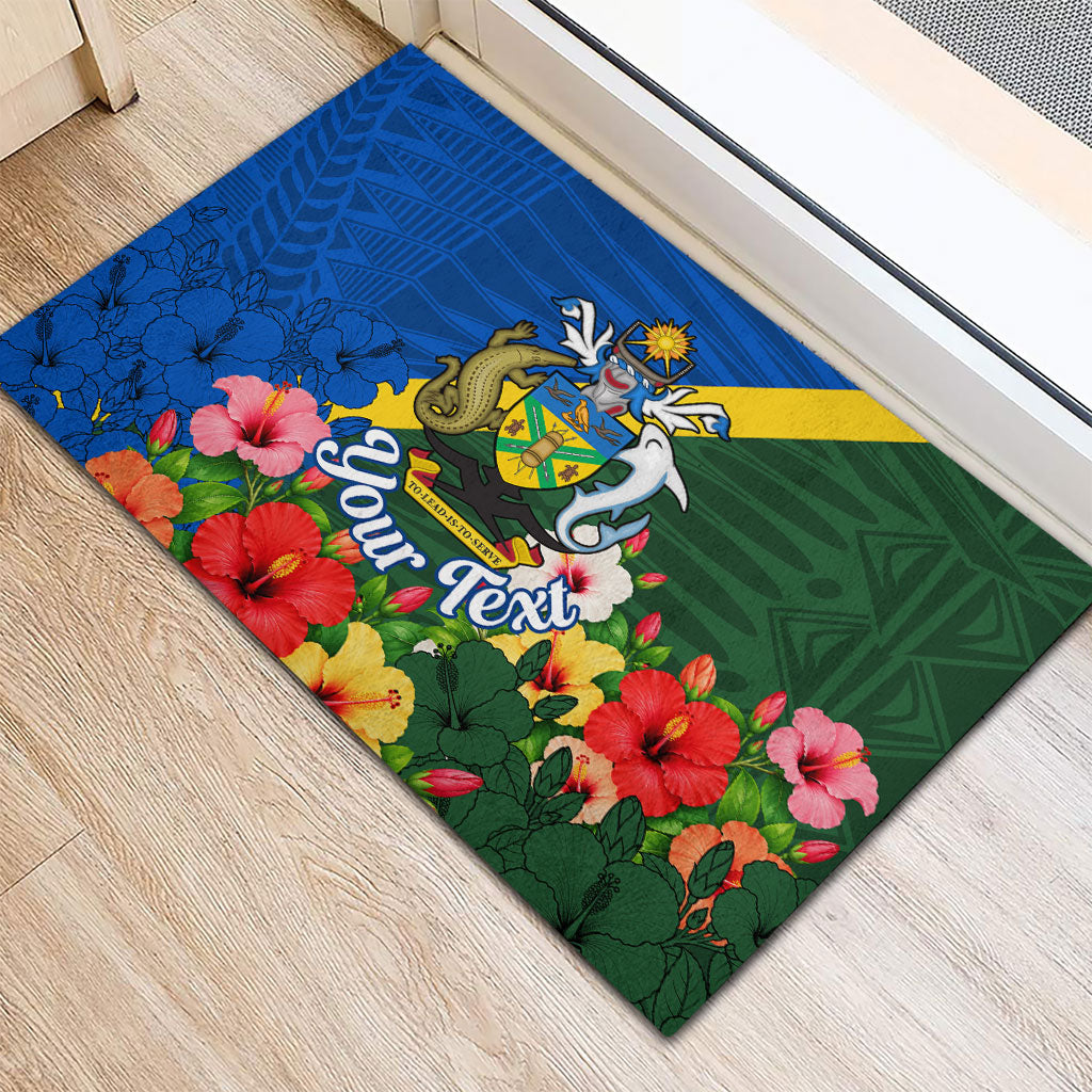 Personalized Solomon Islands Coat Of Arms Rubber Doormat Patriotic Flag Shark Crocodile Tropical Floral TS04 - Polynesian Pride